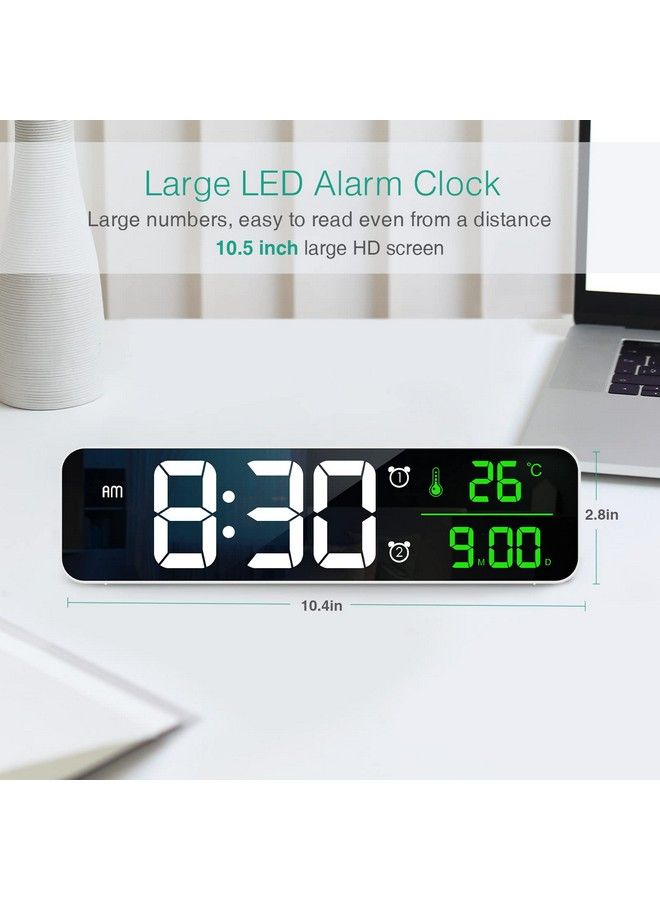 Large Display Digital Wall Clock 10.5'' Led Alarm Clock Wall Clock For Bedroom With Temp & Date Display 2 Alarms 6 Brightness Dimmer 40 Tones 4 Volume For Office Bedroom Living Room