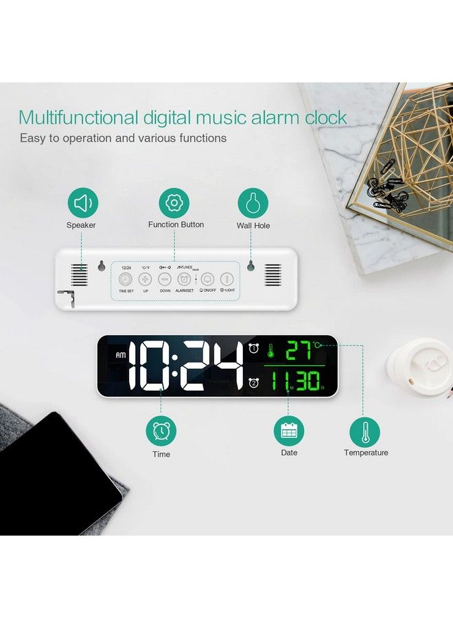 Large Display Digital Wall Clock 10.5'' Led Alarm Clock Wall Clock For Bedroom With Temp & Date Display 2 Alarms 6 Brightness Dimmer 40 Tones 4 Volume For Office Bedroom Living Room