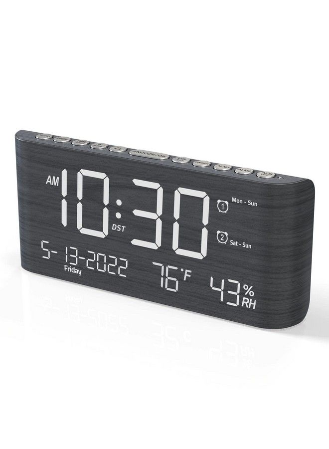 Digital Wooden Alarm Clock With Dual Alarmweekday Weekend Modeadjustable Volumehumidity & Temperature Detect2100% Dimmer12 24Hsnooze2 Usb Chargersbattery Backup Loud Alarm Clock For Bedroom