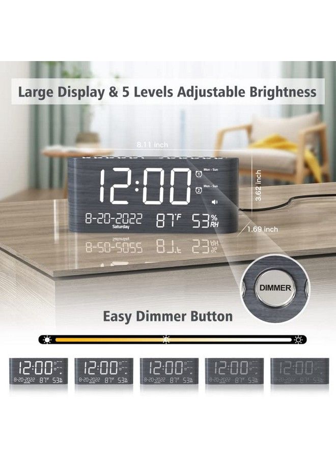 Digital Wooden Alarm Clock With Dual Alarmweekday Weekend Modeadjustable Volumehumidity & Temperature Detect2100% Dimmer12 24Hsnooze2 Usb Chargersbattery Backup Loud Alarm Clock For Bedroom