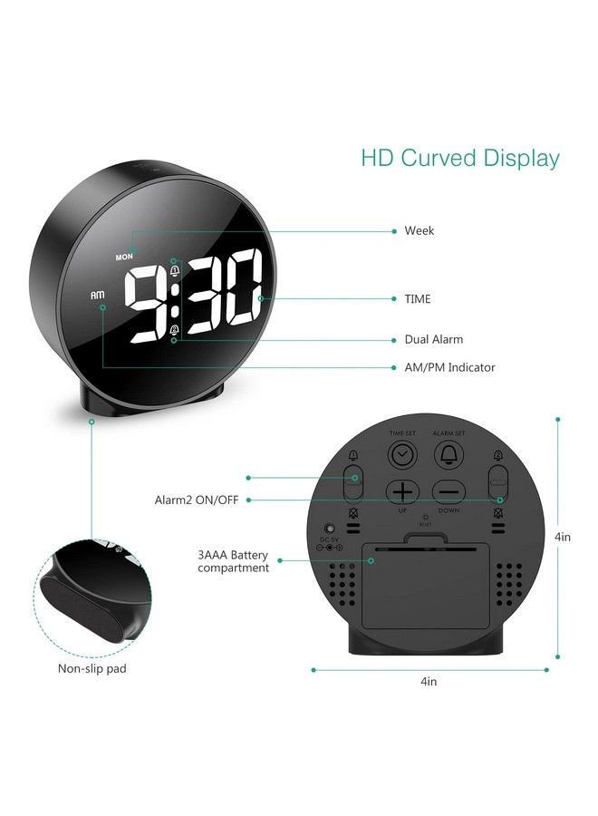 Digital Alarm Clock Hd Led Display Alarm Clock Simple Table Clock Electronic Desk Clock Dual Alarms 12 24Hr 4 Adjustable Brightness For Bedroom Office Table Black