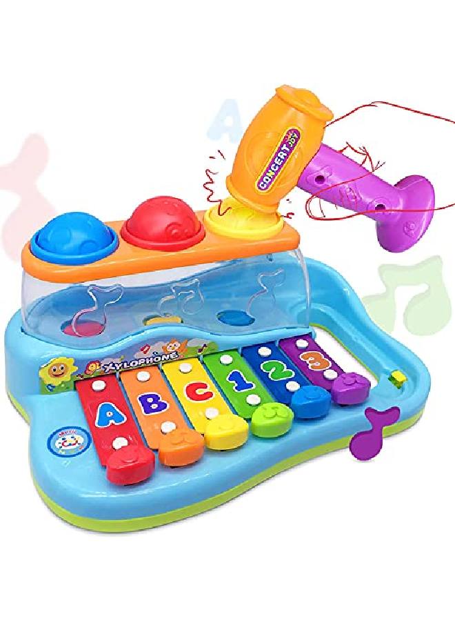 N' Play Rainbow Xylophone Baby Toy Instrument ; Piano Pound And Tap Bench Kids Music Center With Color Sorting Balls And Hammer Pounding For Toddlers