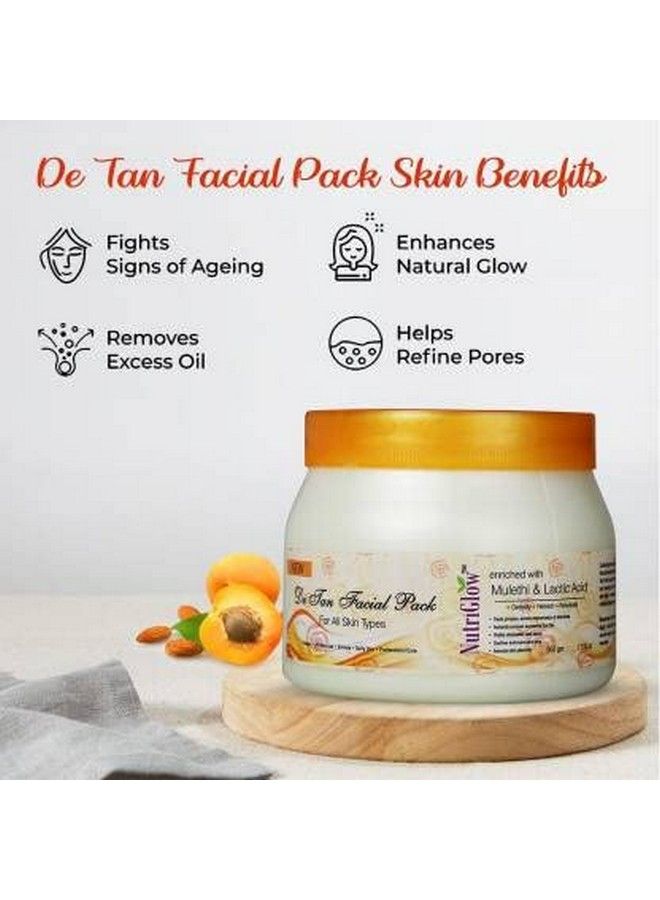 De Tan Facial Pack With Mulethi & Lactic Acid For Tan Removal Exfoliation Heals Acne Pimple & Blemish All Skin Types 500Gm