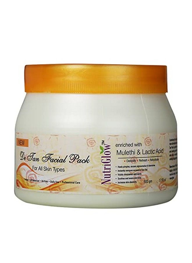 De Tan Facial Pack With Mulethi & Lactic Acid For Tan Removal Exfoliation Heals Acne Pimple & Blemish All Skin Types 500Gm