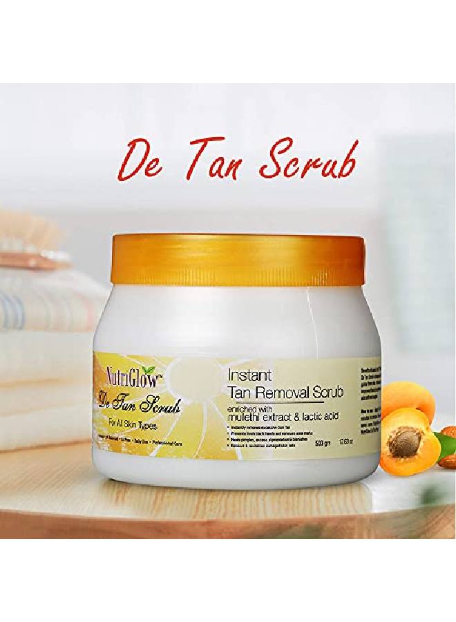 De Tan Scrub For Deep Exfoliation Tan Removal Brightening Skin Acne Prone Blackheads Pore Cleanser Oily Skin No Paraben & Sulpahate 500 gm