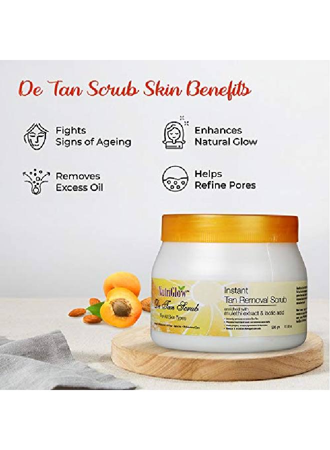 De Tan Scrub For Deep Exfoliation Tan Removal Brightening Skin Acne Prone Blackheads Pore Cleanser Oily Skin No Paraben & Sulpahate 500 gm