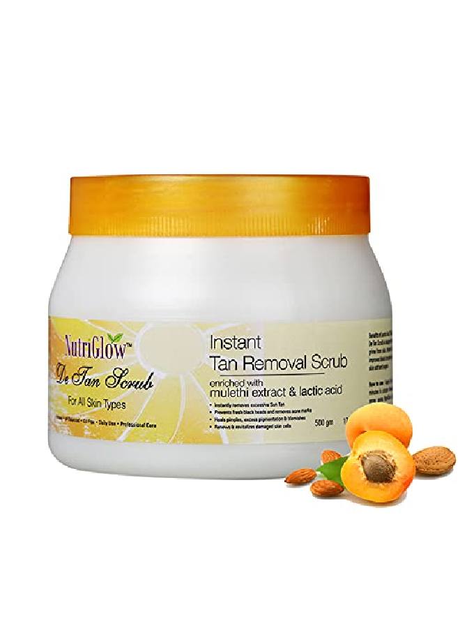 De Tan Scrub For Deep Exfoliation Tan Removal Brightening Skin Acne Prone Blackheads Pore Cleanser Oily Skin No Paraben & Sulpahate 500 gm