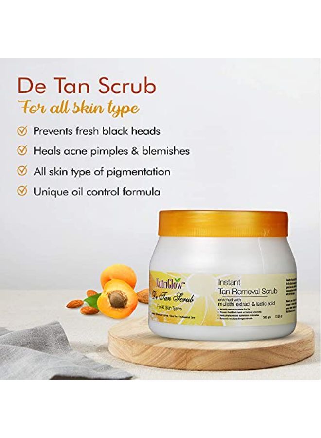 De Tan Scrub For Deep Exfoliation Tan Removal Brightening Skin Acne Prone Blackheads Pore Cleanser Oily Skin| No Paraben & Sulpahate (500 Gm)