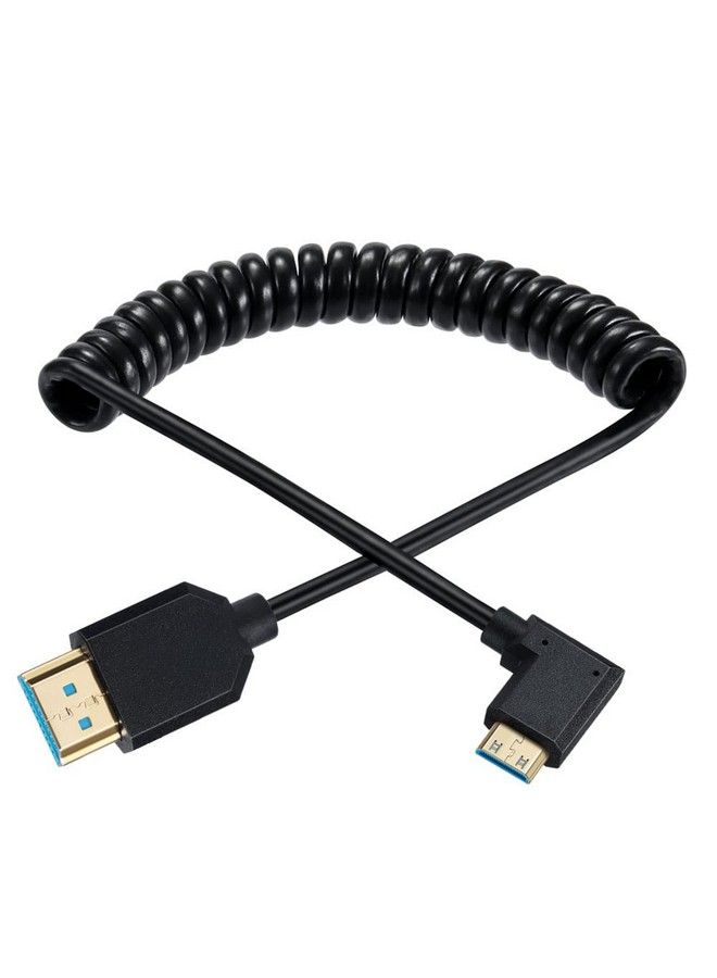 Mini Hdmi To Hdmi Coiled Cable 90 Degree Angle 8K Mini Hdmi Male To Hdmi Male Spring Cord 2.1V 8K@60Hz 4K@120Hz For Tablet Graphics Video Card Laptop And More (1.2M 4Ft) (Left Angle)