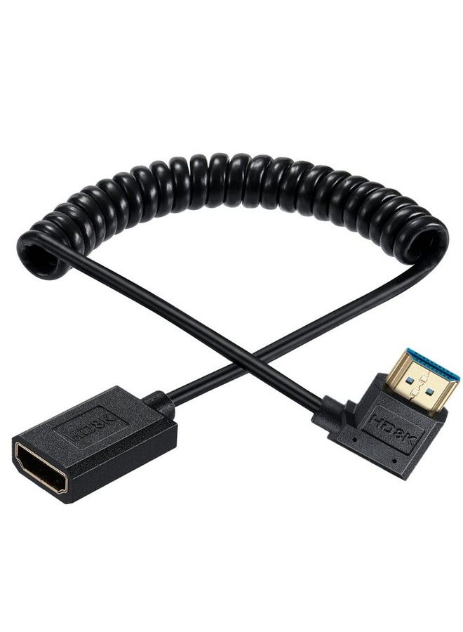 8K Hdmi Extension Cable 4Ft Coiled Spiral Hdmi 2.1 Male To Female 90 Degree High Speed Extender Cable Supports 48Gbps 8K@60 For Camera Camcorder Monitor Tv Pc (Left Angle)