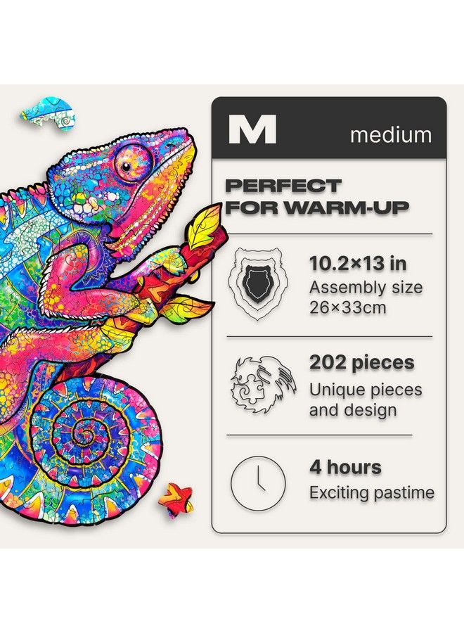 Original Wooden Jigsaw Puzzles Iridescent Chameleon 202 Pcs Medium 10.2