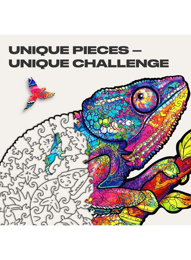 Original Wooden Jigsaw Puzzles Iridescent Chameleon 202 Pcs Medium 10.2