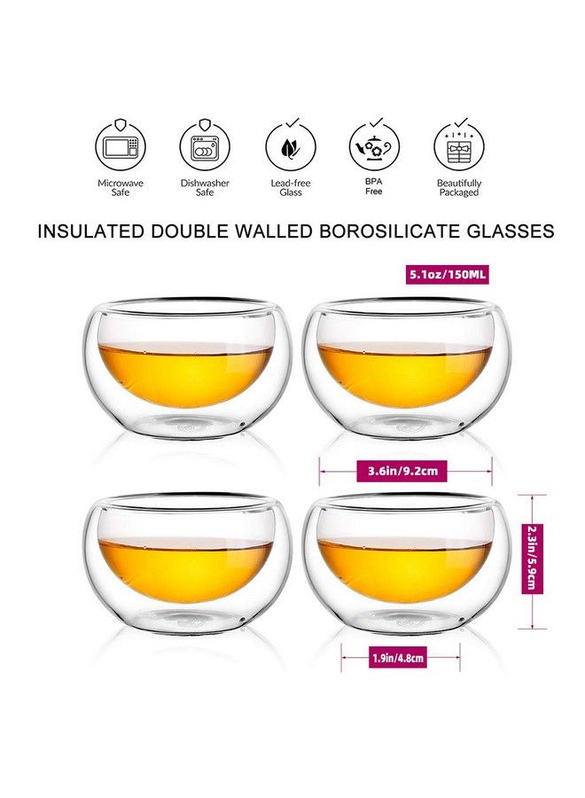 Double Wall Glass Tea Cup Set Of 4100Ml Asian Insulated Clear Teacupssmall Espresso Cup For Coffee