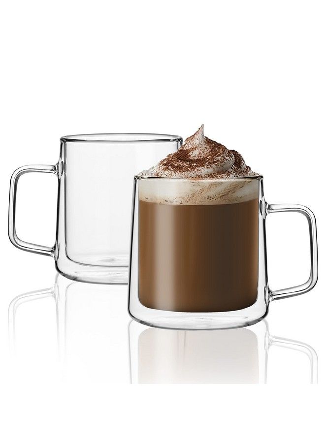 12Oz Glass Coffee Mugsdouble Wall Insulated Glass Cups With Handleclear Espresso Mugs For Lattecappuccinotea Bagset Of 2