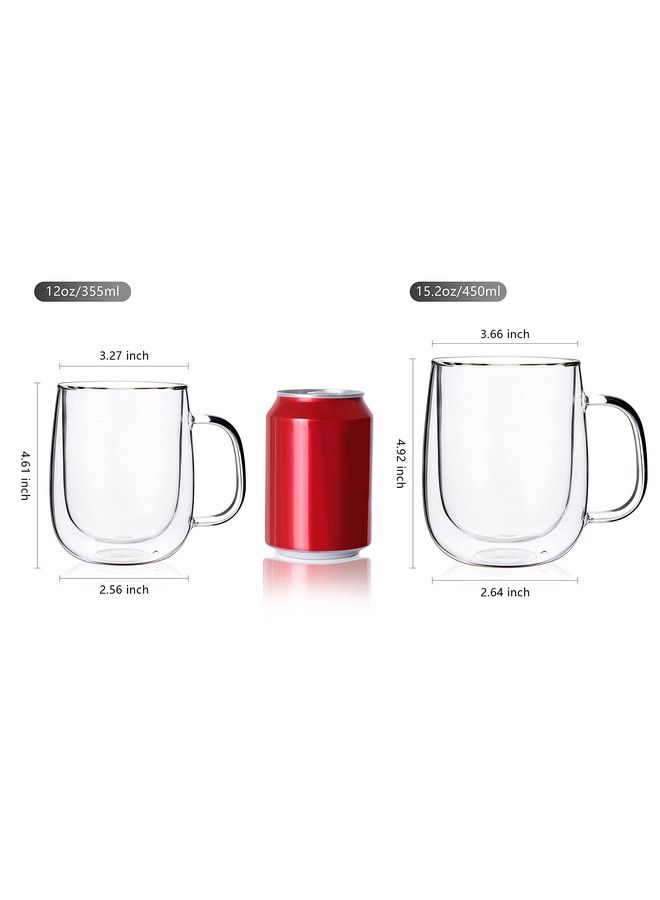 Glass Coffee Mugs 12Ozdouble Wall Insulated Mug Set With Handleclear Glass Espresso Mugs For Lattecappuccinotea Baghot And Cold Beveragesset Of 2