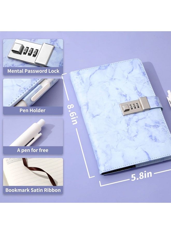 Marble Diary With Lock For Girls And Women A5 Secret Journal With Lock 192 Pages Waterproof Girls Locked Diary With Pen Password Locked Journals For Teen Girls Purple