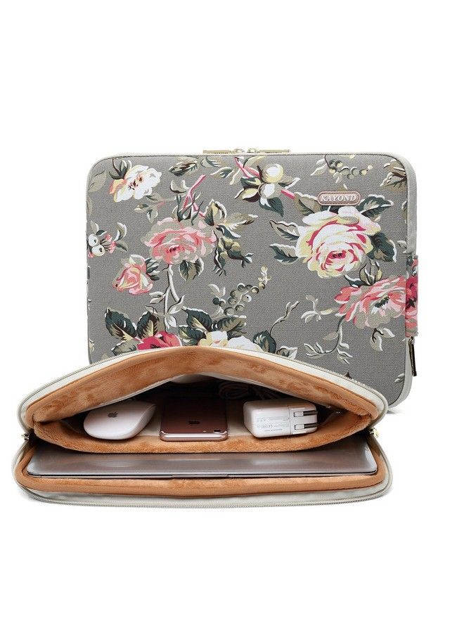Gery Rose Patten Canvas Waterresistant 14.1 Inch Laptop Sleeve Case For 14 Notebook Computer