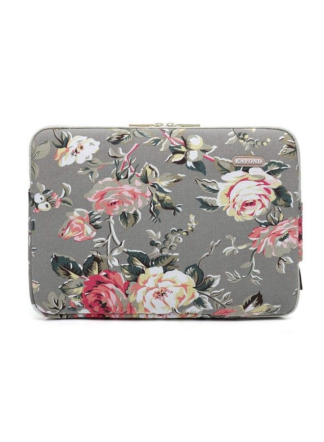 Gery Rose Patten Canvas Waterresistant 14.1 Inch Laptop Sleeve Case For 14 Notebook Computer
