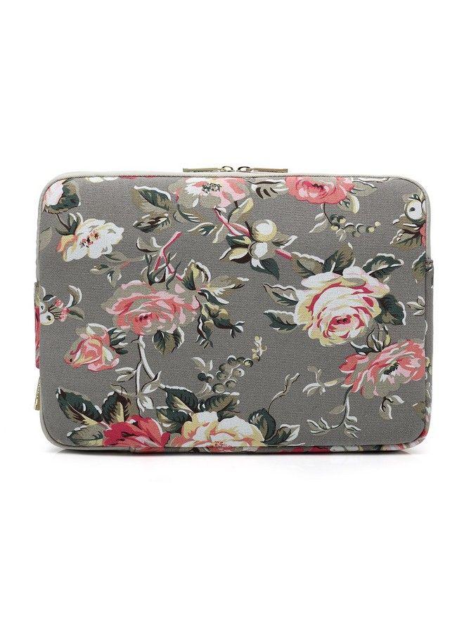 Gery Rose Patten Canvas Waterresistant 14.1 Inch Laptop Sleeve Case For 14 Notebook Computer