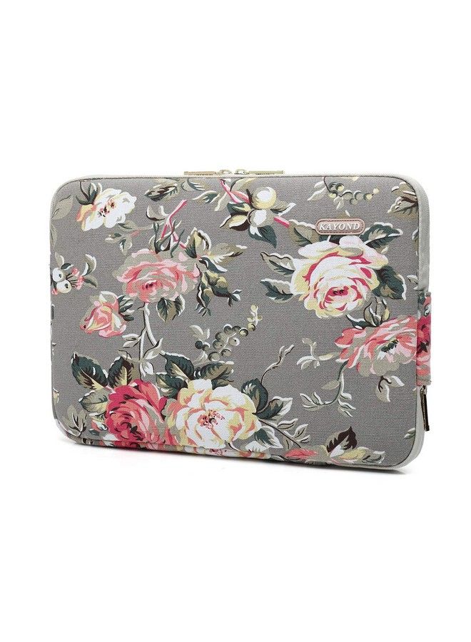 Gery Rose Patten Canvas Waterresistant 14.1 Inch Laptop Sleeve Case For 14 Notebook Computer