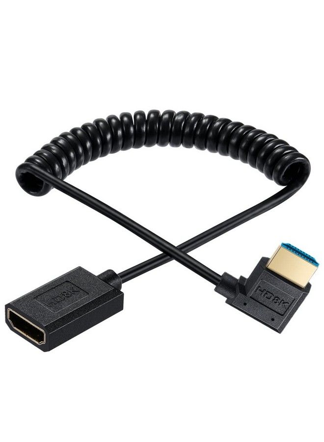 8K Hdmi Extension Cable 4Ft Coiled Hdmi 2.1 Male To Female 90 Degree Angle Spiral Extender Cord High Speed Supports 48Gbps 8K@60 For Camera Camcorder Monitor Tv Pc And More (Right Angle)