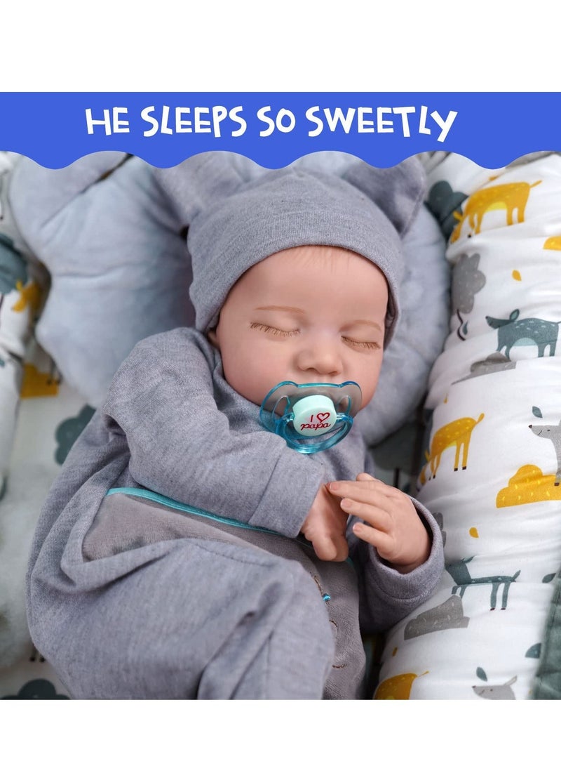 Lifelike Reborn Baby Dolls - 17 Inch Realistic Newborn Baby Dolls Real Life Baby Dolls Full Vinyl Poseable Body Sleeping Baby Boy with Feeding Kit for Children 3+
