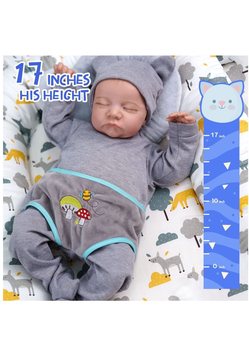Lifelike Reborn Baby Dolls - 17 Inch Realistic Newborn Baby Dolls Real Life Baby Dolls Full Vinyl Poseable Body Sleeping Baby Boy with Feeding Kit for Children 3+