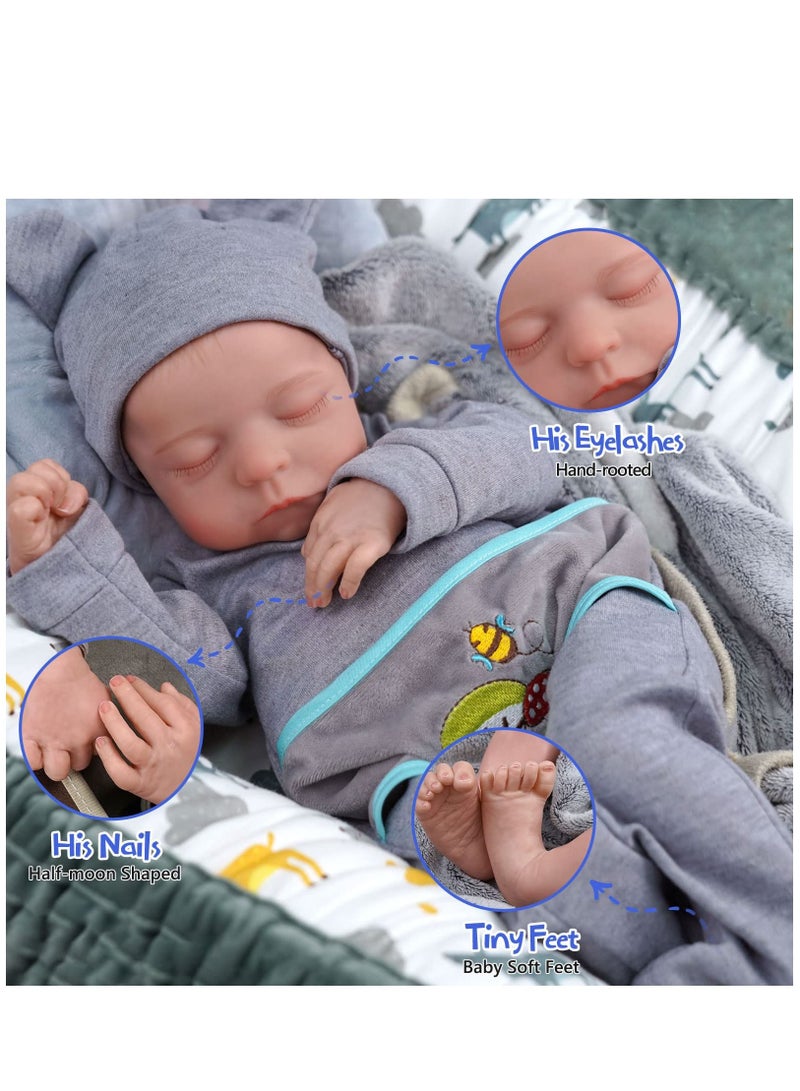 Lifelike Reborn Baby Dolls - 17 Inch Realistic Newborn Baby Dolls Real Life Baby Dolls Full Vinyl Poseable Body Sleeping Baby Boy with Feeding Kit for Children 3+