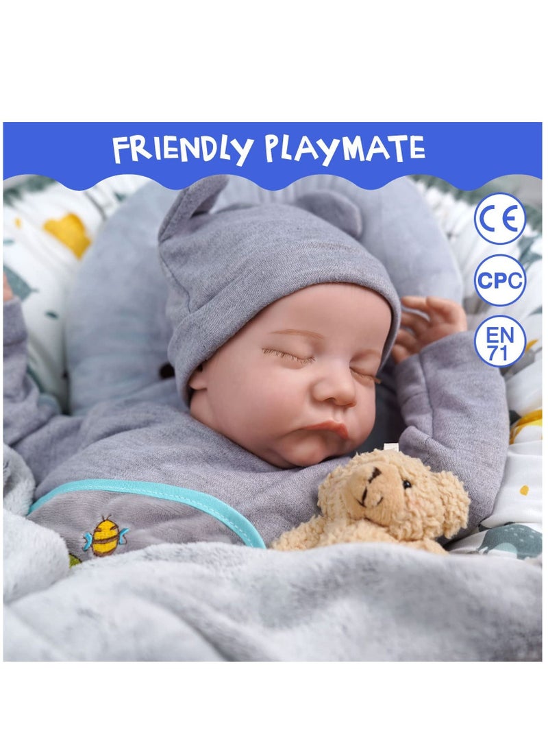 Lifelike Reborn Baby Dolls - 17 Inch Realistic Newborn Baby Dolls Real Life Baby Dolls Full Vinyl Poseable Body Sleeping Baby Boy with Feeding Kit for Children 3+