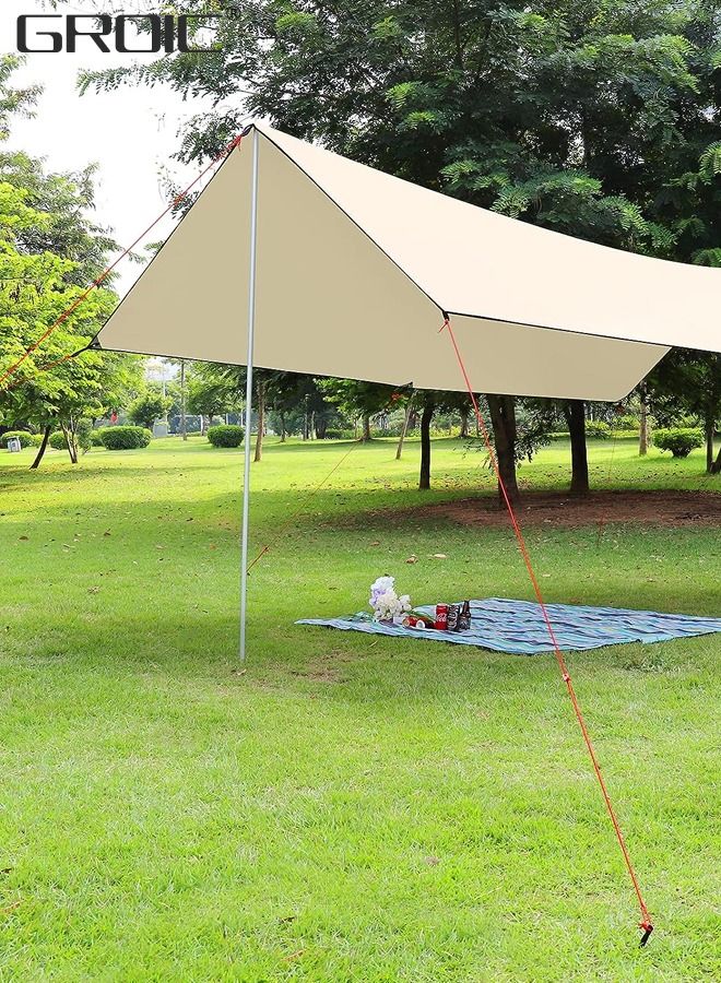 3*3M Camping Tarp and Pole Kit, Waterproof, Lightweight for Camping,Camping tarp with Poles, 3*3M Camping tarp+ 6 Ground Nails+ 6 Wind Rope+ 1 Set of Ultralight Aluminum Pole+ Outsourcing