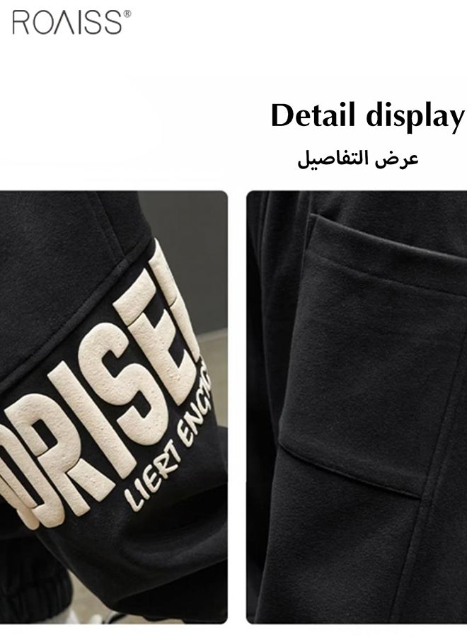 Men's Casual Loose Sports Pants Cotton Elastic Waist Drawstring Design Straight Leg Pants Ankle Tightening Fashion Casual Pants