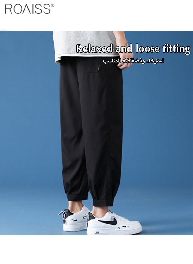 Men's Lightweight Ice Silk Casual Pants Soft And Smooth Elastic Sports Pants Quick Drying Ankle Tightening Sun Protection Pants