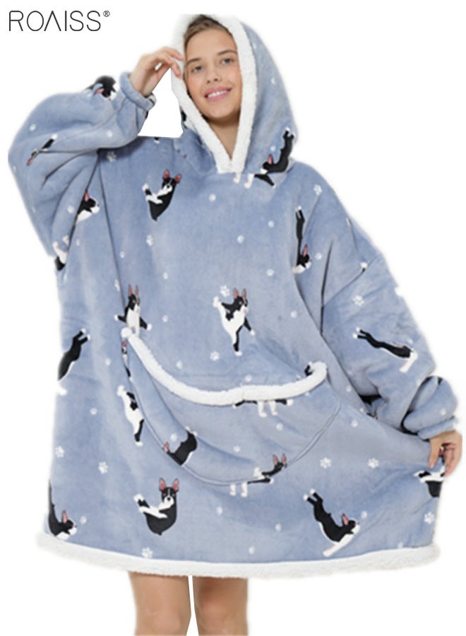 Women's Warm Plush Hooded Sweatshirt Facecloth Tv Tv Blanket Large Pockets Warm Pullover Pajamas