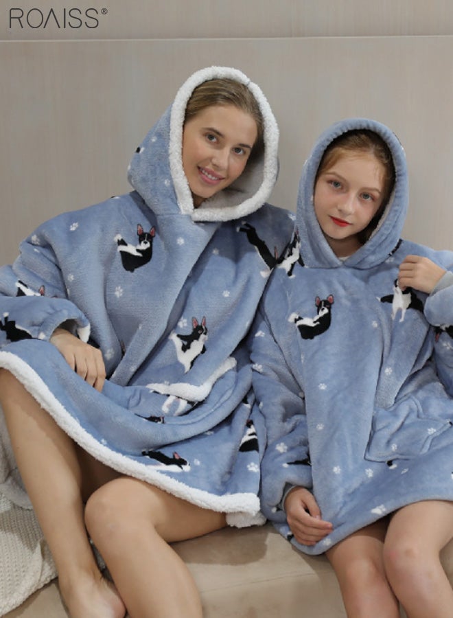 Women's Warm Plush Hooded Sweatshirt Facecloth Tv Tv Blanket Large Pockets Warm Pullover Pajamas