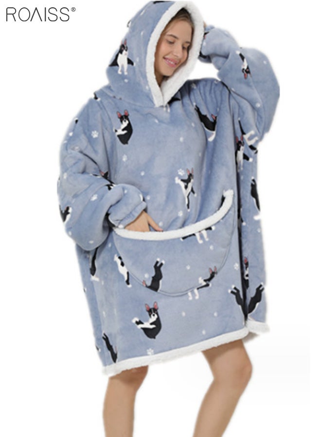 Women's Warm Plush Hooded Sweatshirt Facecloth Tv Tv Blanket Large Pockets Warm Pullover Pajamas