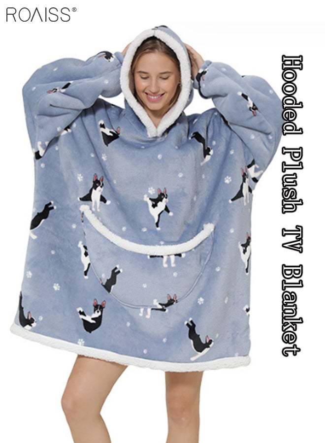 Women's Warm Plush Hooded Sweatshirt Facecloth Tv Tv Blanket Large Pockets Warm Pullover Pajamas