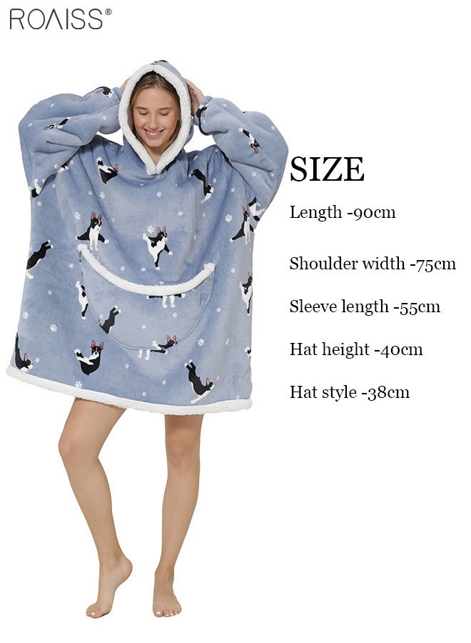 Women's Warm Plush Hooded Sweatshirt Facecloth Tv Tv Blanket Large Pockets Warm Pullover Pajamas