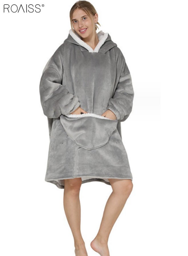 Women's Warm Plush Hooded Sweatshirt Facecloth Tv Tv Blanket Large Pockets Warm Pullover Pajamas