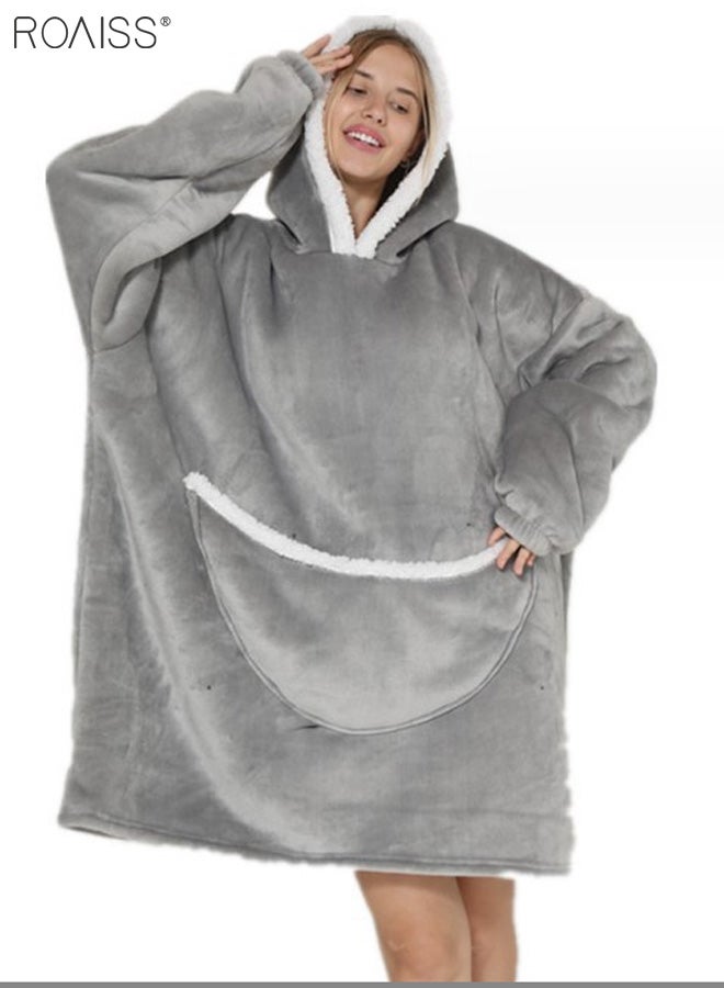 Women's Warm Plush Hooded Sweatshirt Facecloth Tv Tv Blanket Large Pockets Warm Pullover Pajamas