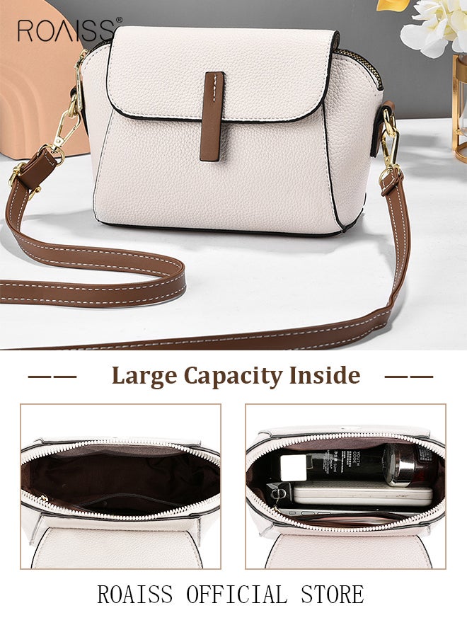 Women's New Fashion Bags Soft Leather Simple Classic Crossbody Bag Double Layer Compartment Magnetic Closure Handbag Shell Bag