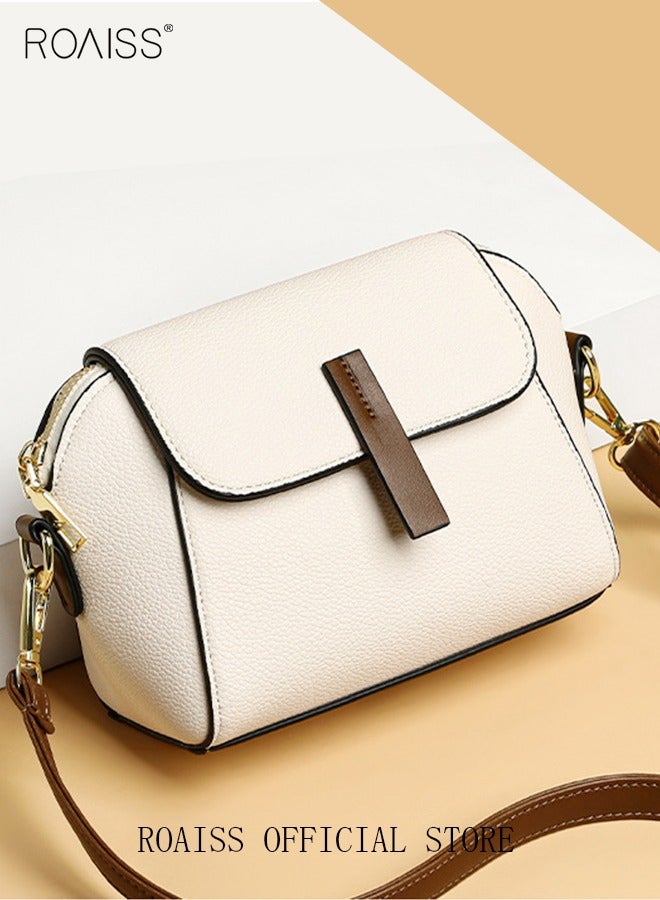 Women's New Fashion Bags Soft Leather Simple Classic Crossbody Bag Double Layer Compartment Magnetic Closure Handbag Shell Bag