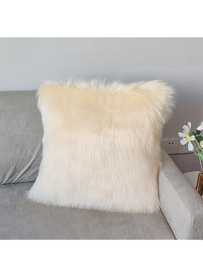 Fur Throw Pillow Covers 18x18 Inch Luxury Long Fur Mongolian Fluffy Soft Cushion Cover Plush Square Floor Pillow Case for Couch Bedroom Sofa Chair 45x45CM (Beige)