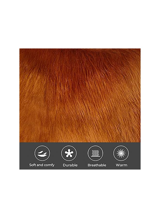 Fur Throw Pillow Covers 18x18 Inch Luxury Long Fur Mongolian Fluffy Soft Cushion Cover Plush Square Floor Pillow Case for Couch Bedroom Sofa Chair 45x45CM (Red Brown)