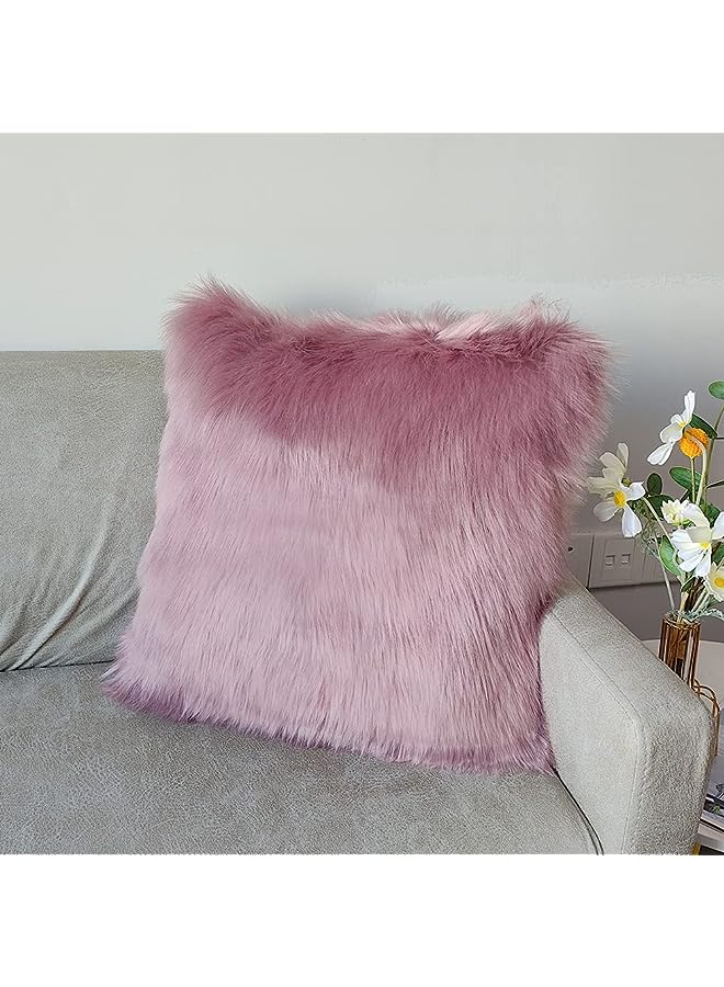 Fur Throw Pillow Covers 18x18 Inch Luxury Long Fur Mongolian Fluffy Soft Cushion Cover Plush Square Floor Pillow Case for Couch Bedroom Sofa Chair 45x45CM (Light Purple)