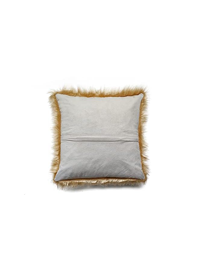 Fur Throw Pillow Covers 18x18 Inch Luxury Long Fur Mongolian Fluffy Soft Cushion Cover Plush Square Floor Pillow Case for Couch Bedroom Sofa Chair 45x45CM (Brown Yellow)