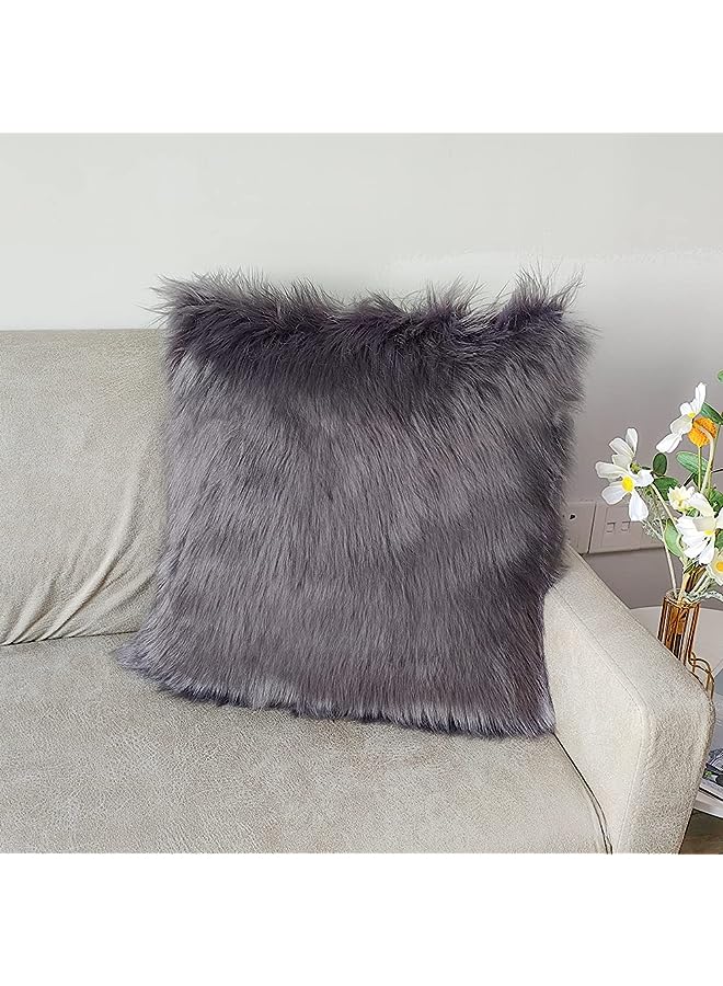 Fur Throw Pillow Covers 18x18 Inch Luxury Long Fur Mongolian Fluffy Soft Cushion Cover Plush Square Floor Pillow Case for Couch Bedroom Sofa Chair 45x45CM (Dark Gray)