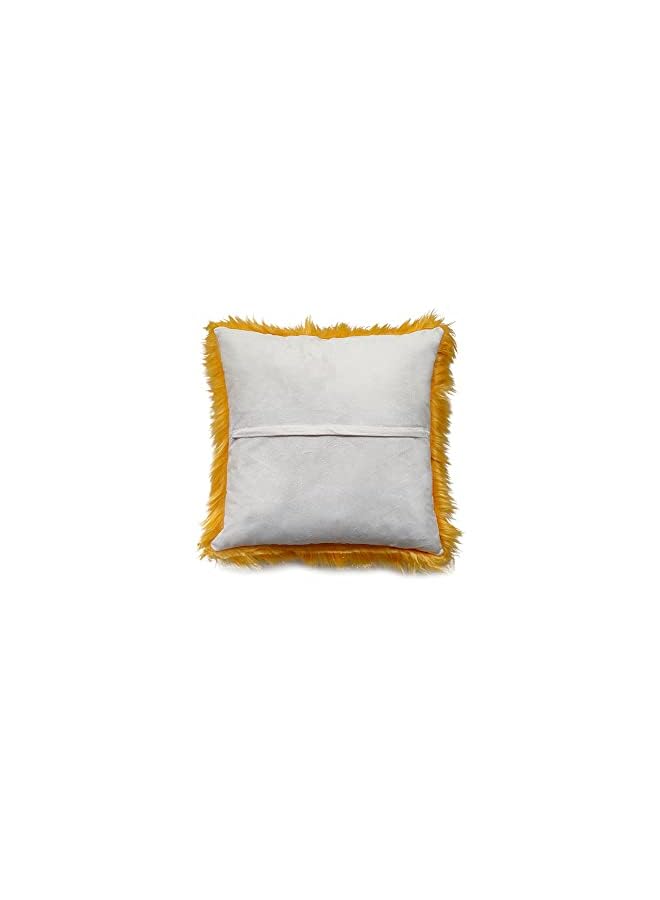 Fur Throw Pillow Covers 18x18 Inch Luxury Long Fur Mongolian Fluffy Soft Cushion Cover Plush Square Floor Pillow Case for Couch Bedroom Sofa Chair 45x45CM (Bridge Yellow)
