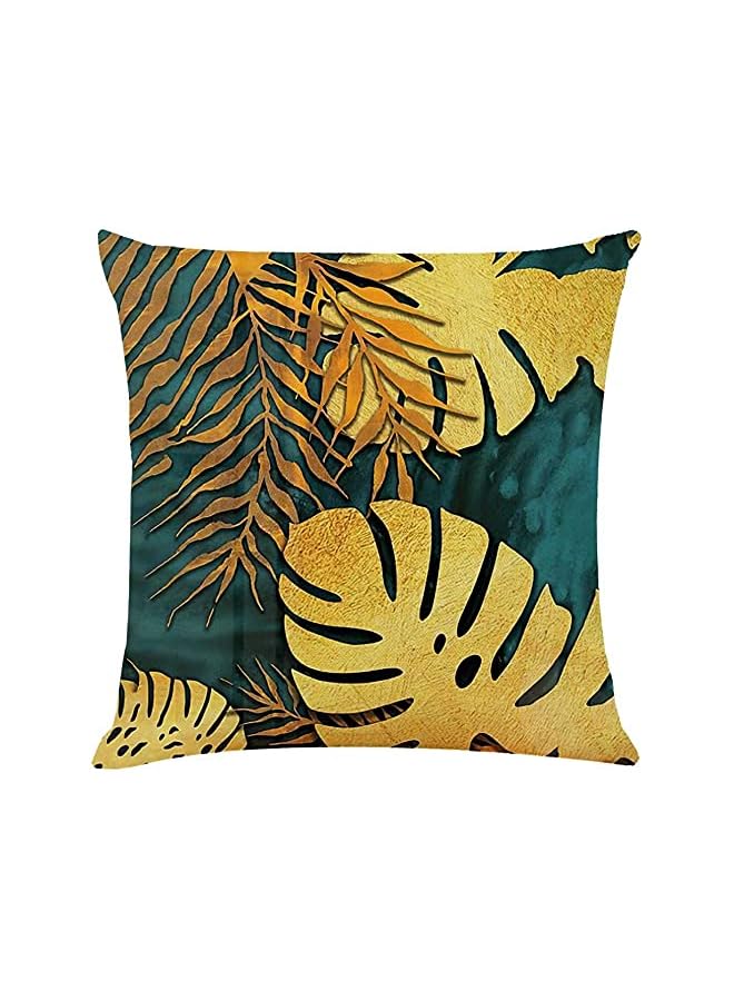 Covers, Throw Pillow Covers, Linen Square Throw Pillow Covers, Couch Bed Pillowcases, Green, Gold Leaves, for Living Room Sofa, 45cm x 45cm (18x18 inch) 4 PCS