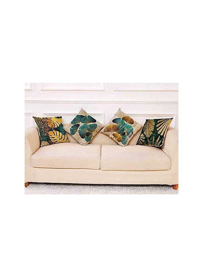 Covers, Throw Pillow Covers, Linen Square Throw Pillow Covers, Couch Bed Pillowcases, Green, Gold Leaves, for Living Room Sofa, 45cm x 45cm (18x18 inch) 4 PCS