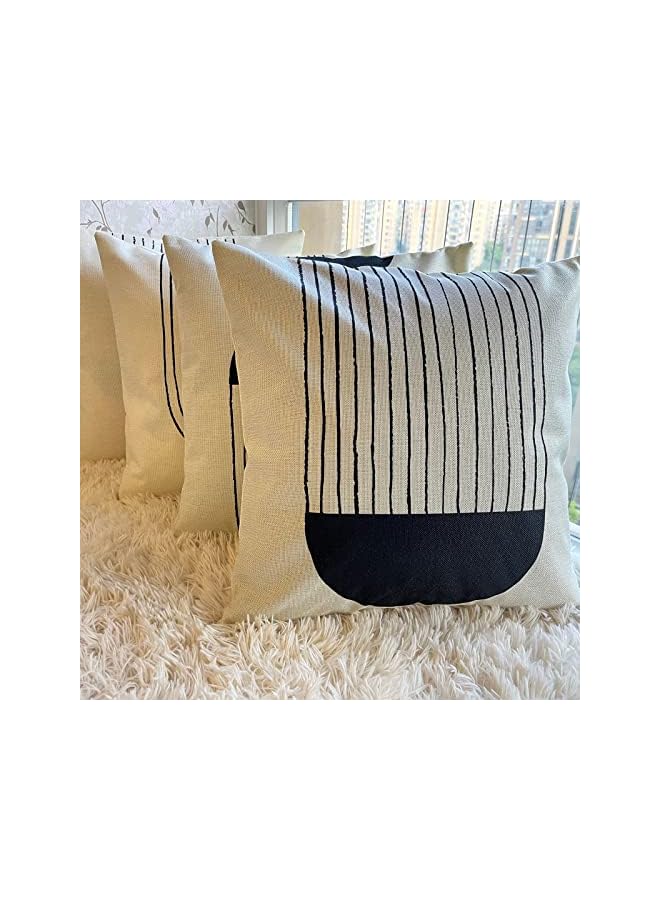 Boho Pillow Covers 18x18 Set of 4, Mid Century Modern Arch Sun Decor Cotton Linen Throw Pillow Cover Decorative Boho Cushion Cover with Zipper, Black and White
